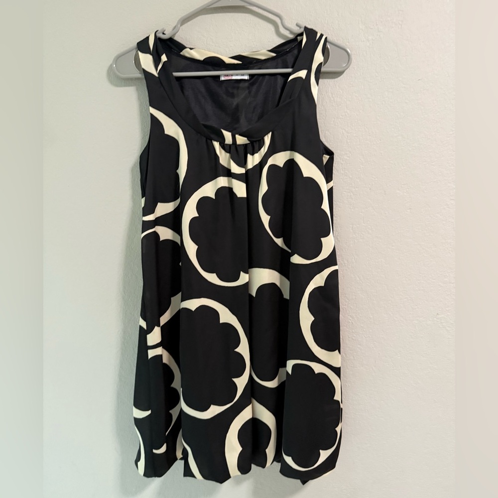 Glam Black & Ivory Bubble Hem Sleeveless Dress, Size M, Made in USA